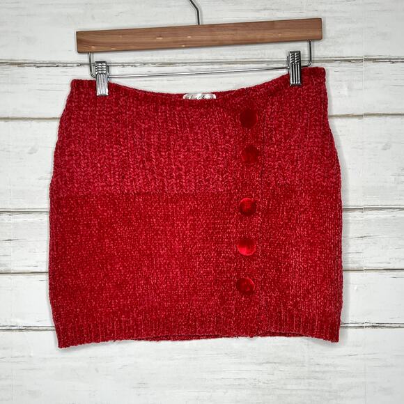 For Love & Lemons Mini Skirt Red Chenille Knit Size Medium - Picture 1 of 10